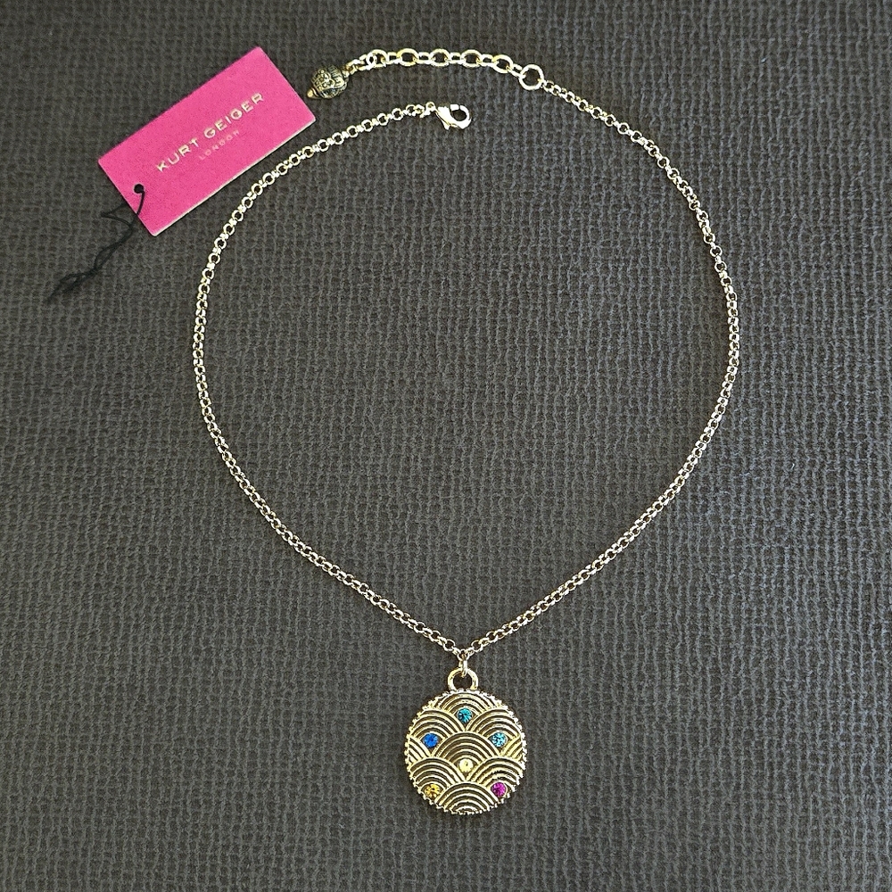 Kurt Geiger "Southbank Disc"📀 Pendant Necklace with Mutli Colored🌈 Crystals💎 - Picture 2 of 16